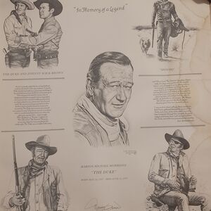 JOHN WAYNE FOUR FACES WEST LITHOGRAPH PRINT BY GIL ORTEGA 1987 Pencil Drawing
